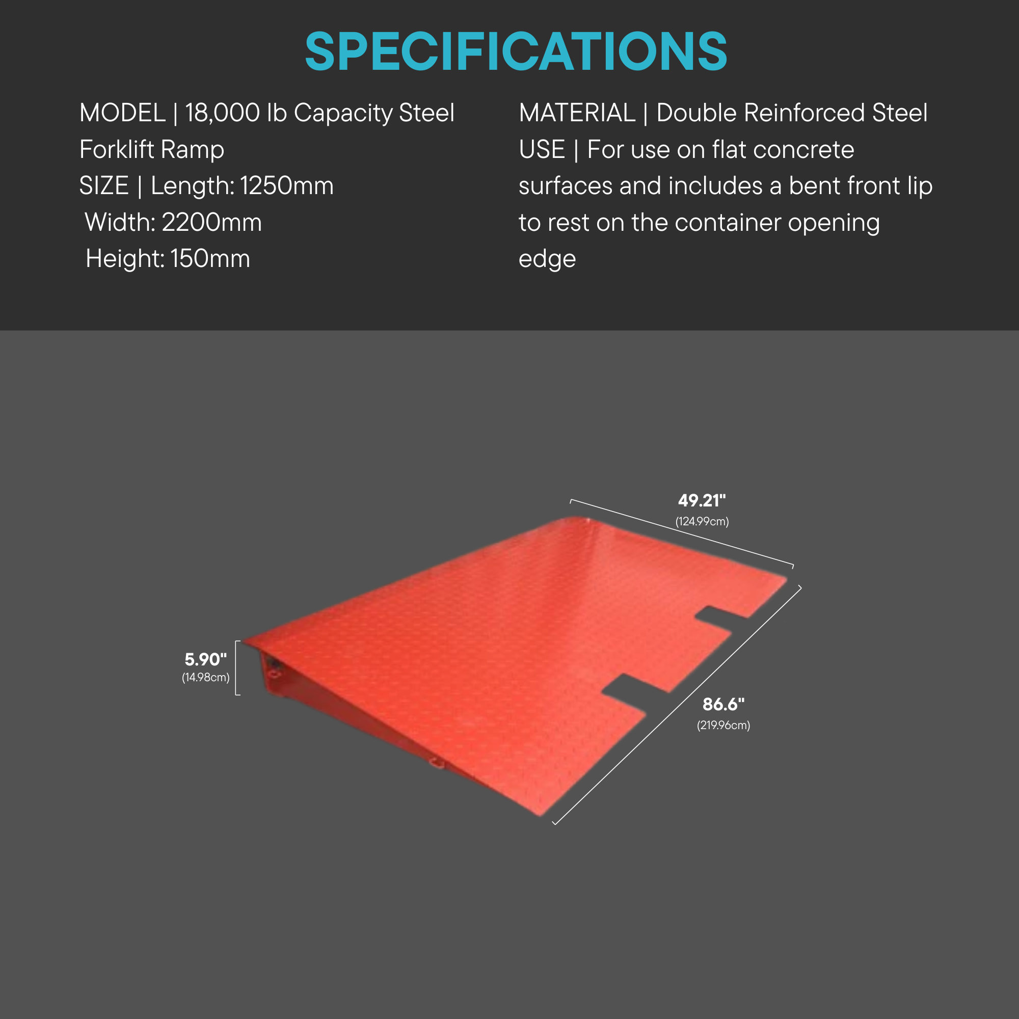 18000 lb Capacity Steel Forklift Ramp