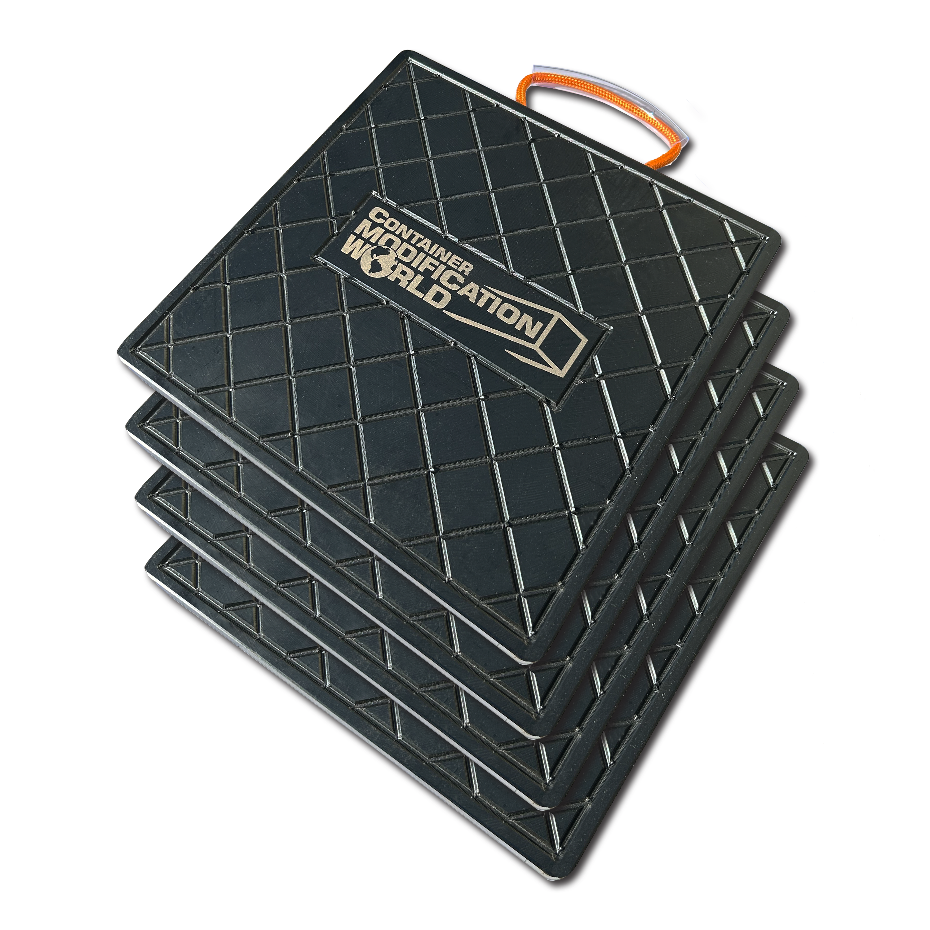 Heavy-duty container corner pad dispersing weight to protect concrete and paved surfaces