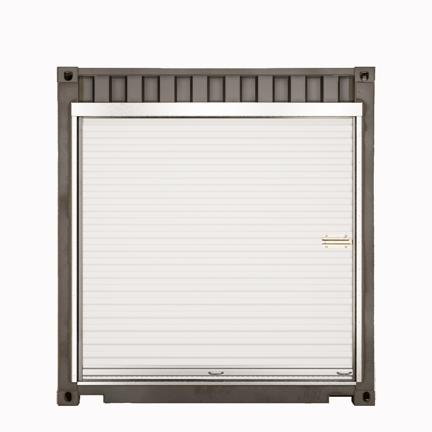 Roll-up door framing kit installed on shipping container sidewall, compatible with Janus Model 650 roll-up doors; framing only, door not included