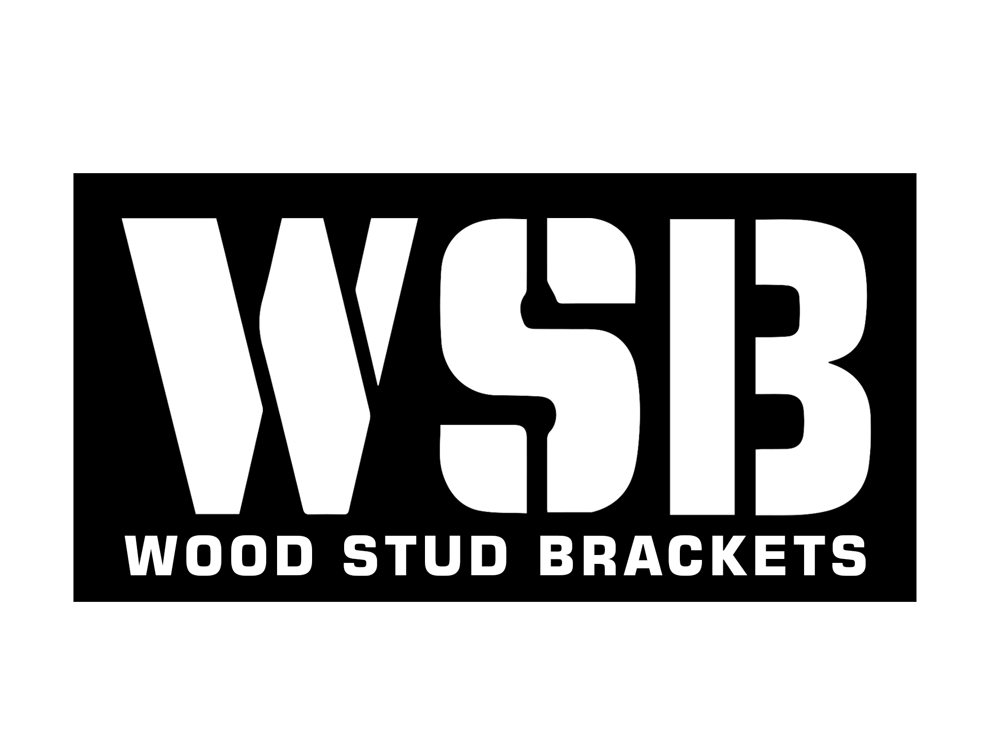 WSB logo with bold white text reading 'WSB' and 'WOOD STUD BRACKETS' beneath, set against a black background with a white border