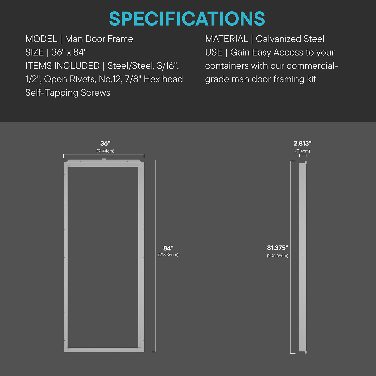 36" Steel Man Door & Frame Kit (Slab, Lever, Sweep & Hinges)