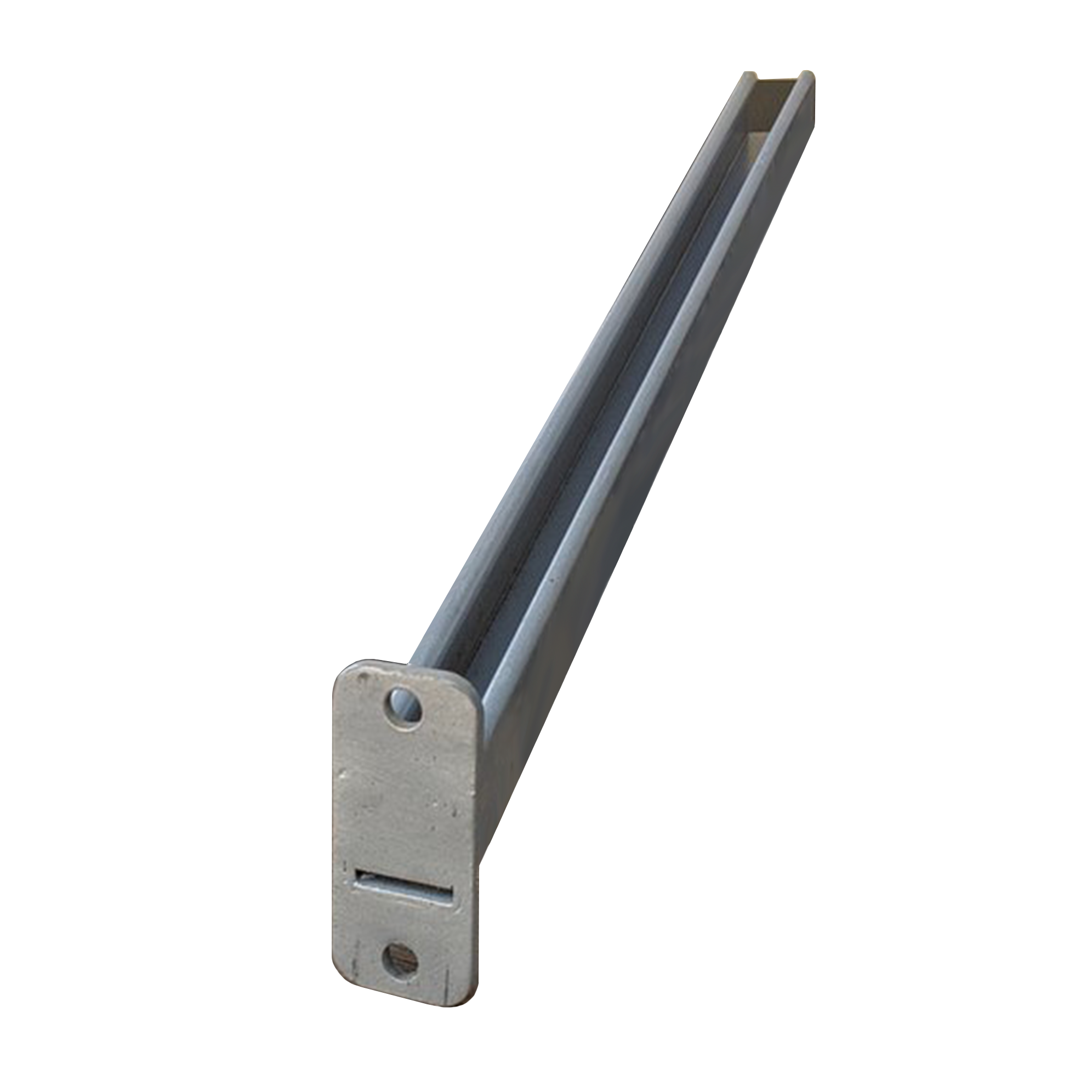 CSM pipe rack bracket for shipping container strut systems — galvanized steel with slotted mounting plate, available in 16", 20", and 24" lengths.