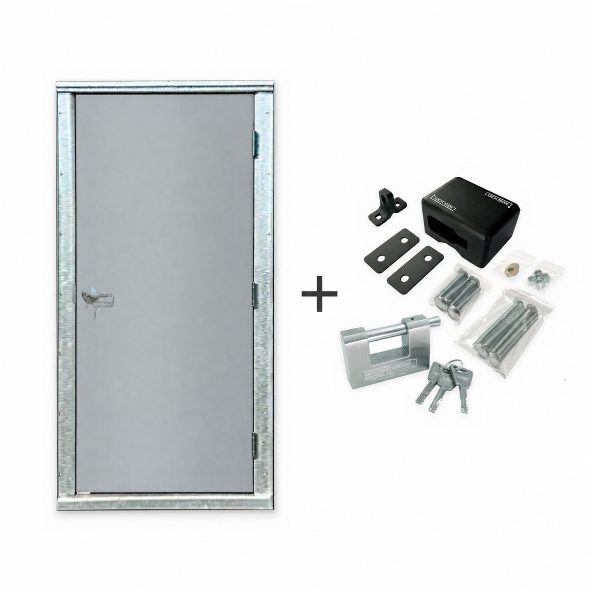36-inch insulated steel man door and frame with DoorGuard lock box, padlock, keys and installation hardware