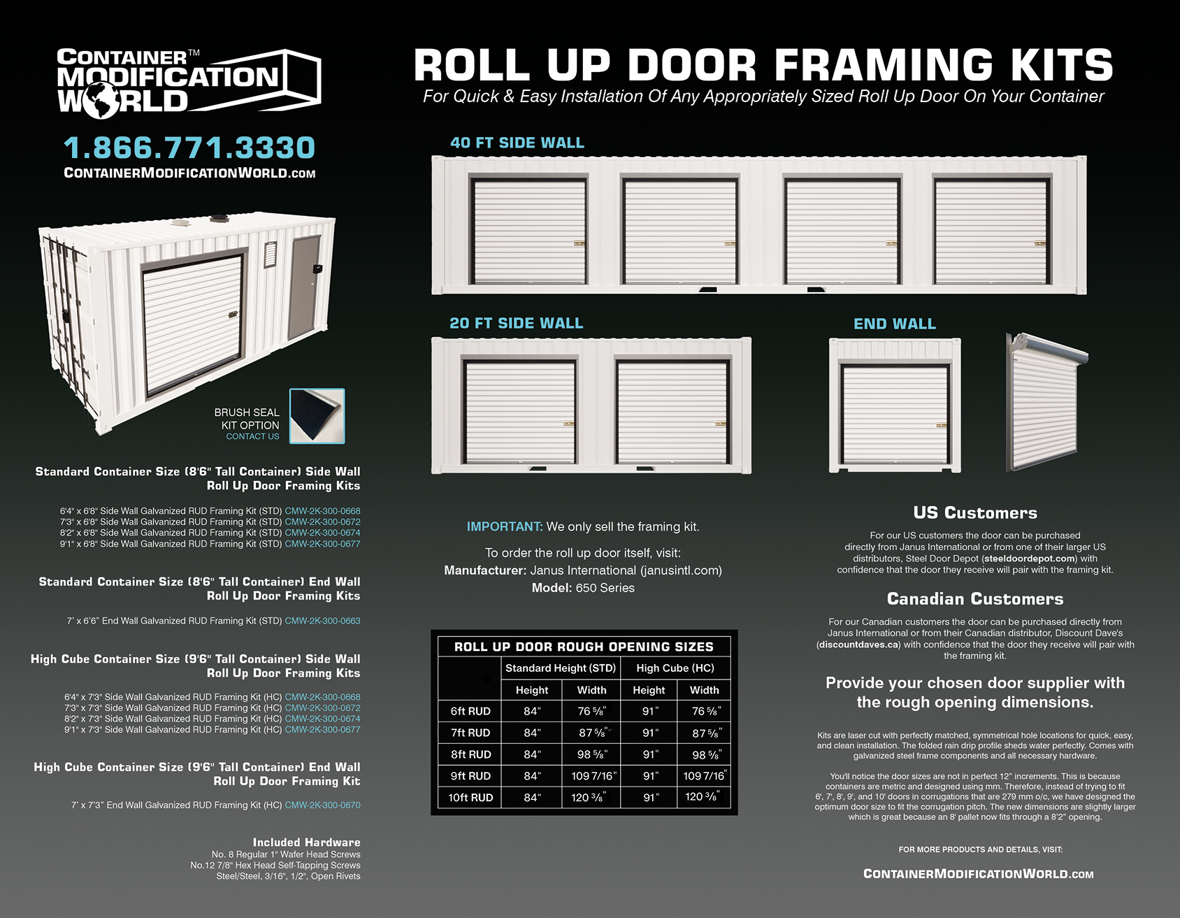 High Cube (9'6") Side Wall Roll Up Door Framing Kit