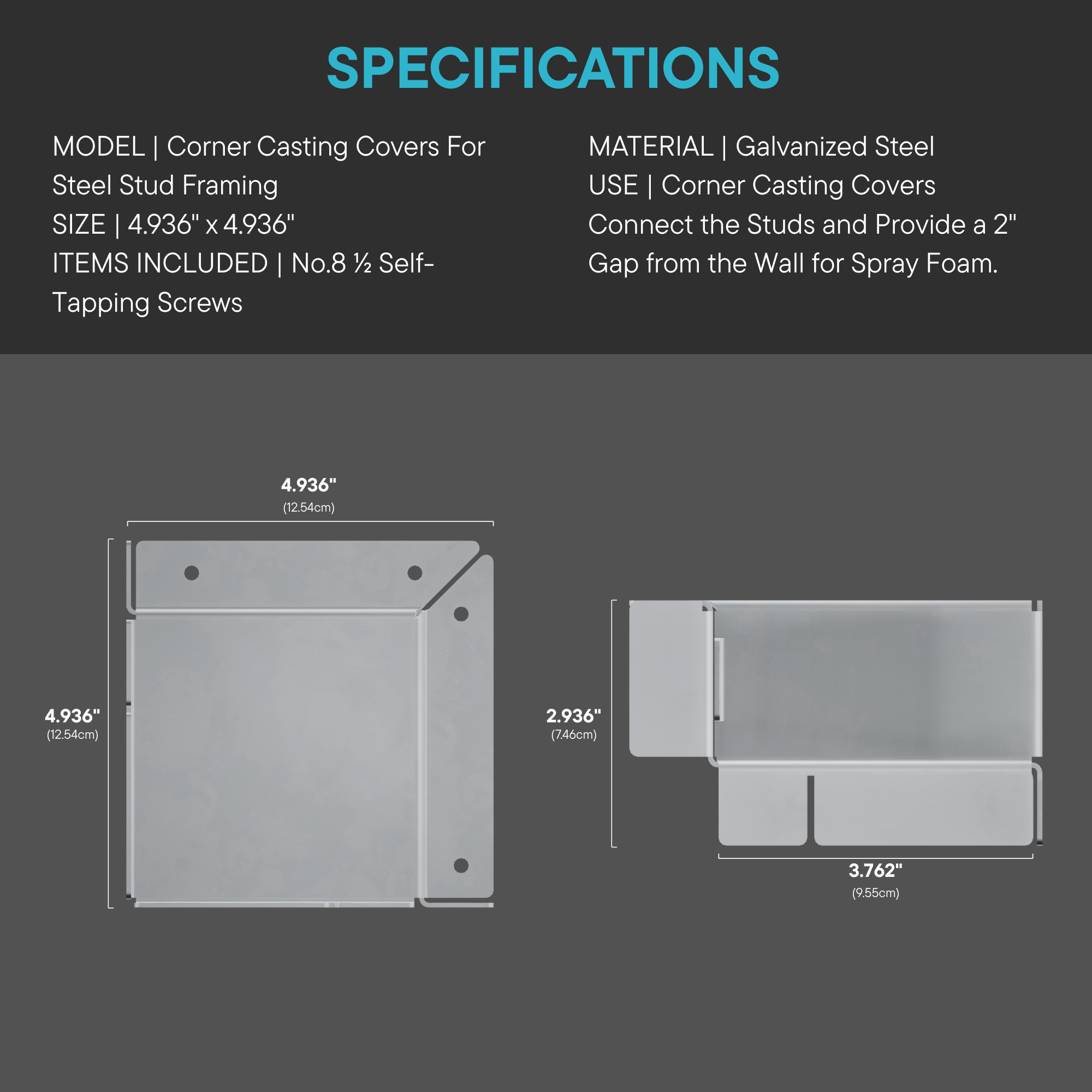 Steel Stud Framing Kit (Corner Casting Covers + Composite Steel Stud Brackets + Hardware)