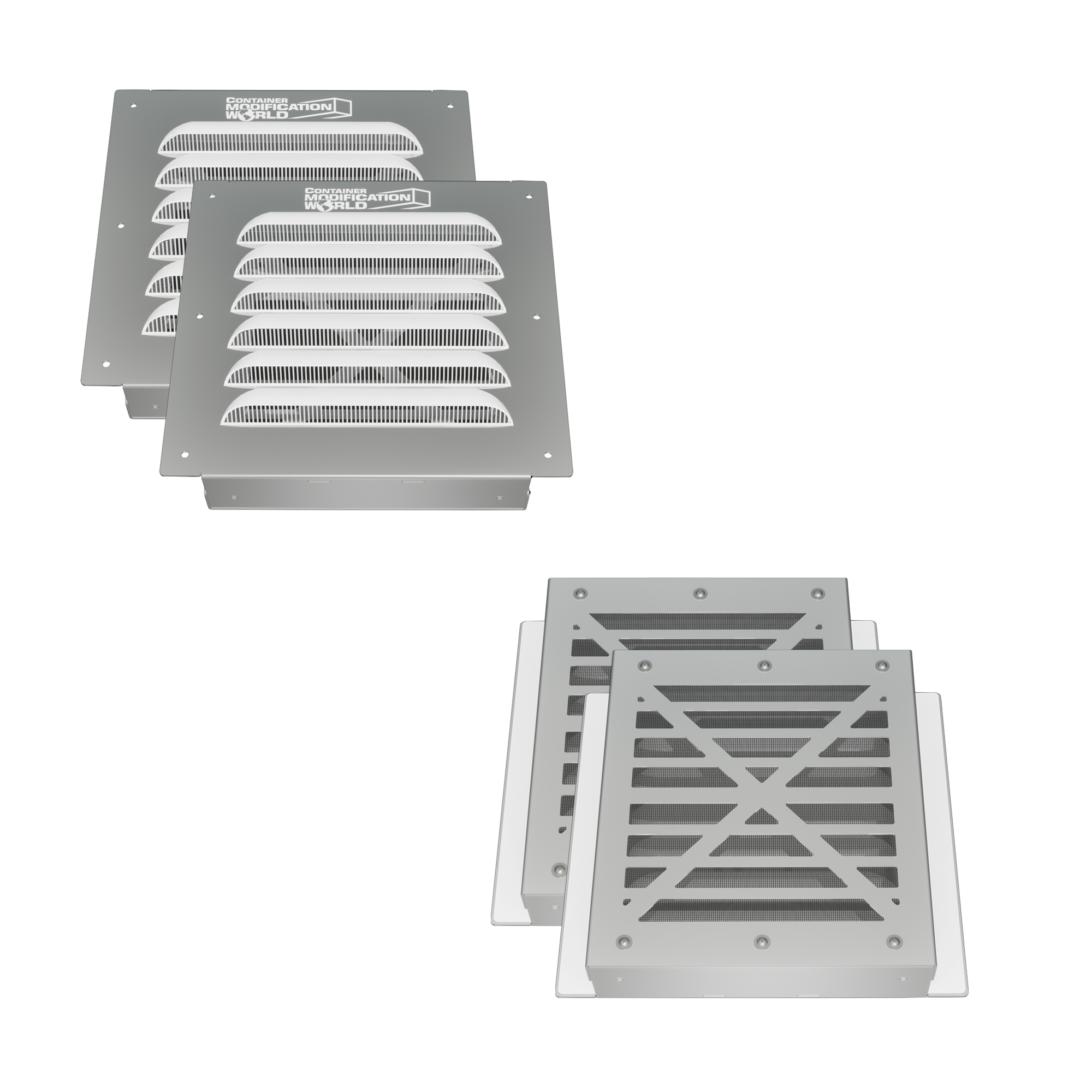 BigAir30 louvered gable vents with the BigAir brand logo, designed for installation on shipping containers.