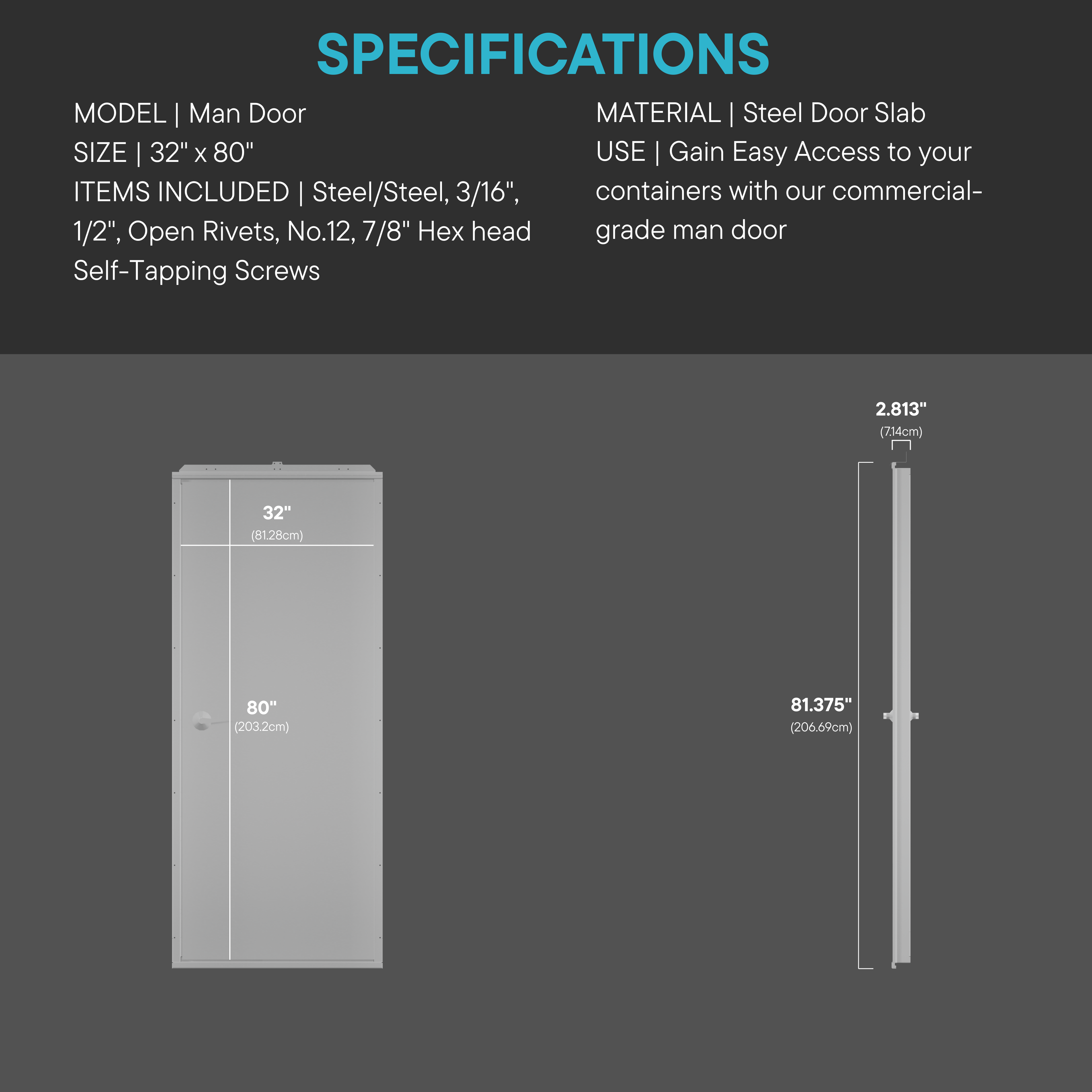 32" Insulated Steel Man Door & Frame Kit (Slab, Lever, Sweep & Hinges) for shipping containers